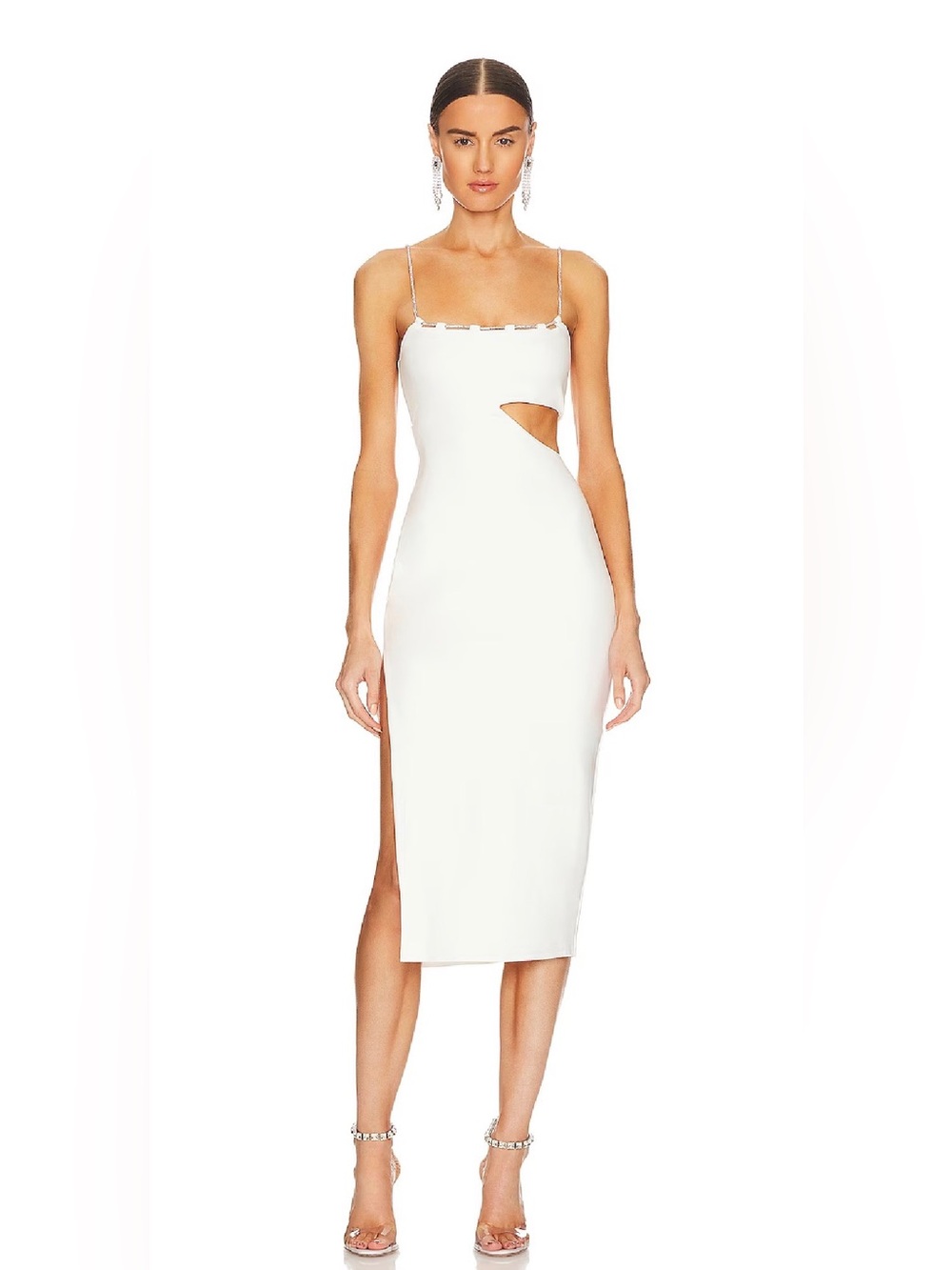Lovers & Friends Revolve Charlotte White Crystal Trim Cut Out Slit Midi Dress S